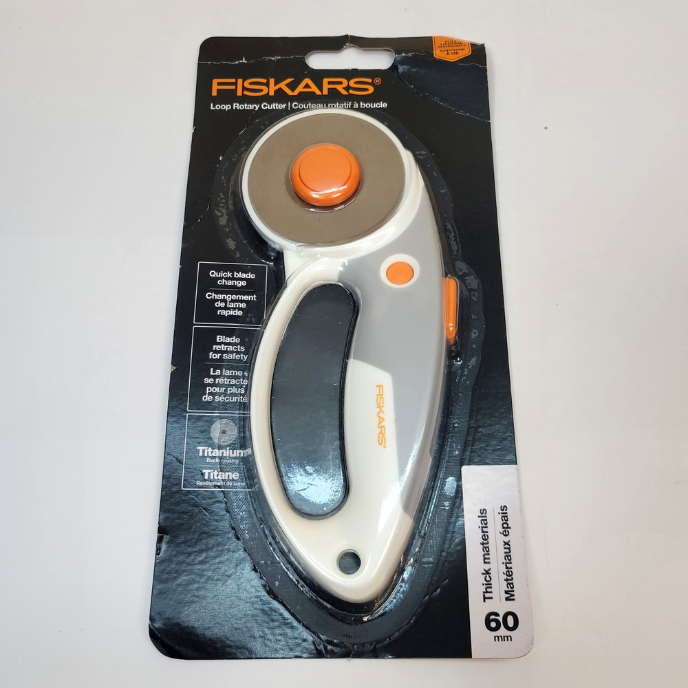 Fiskars Loop‎ Rotary Cutter 60mm Titanium Blade Retractable Safety Gray Orange